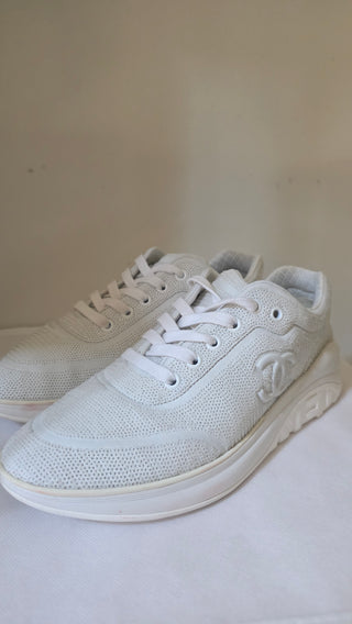 Chanel White Interlocking CC Logo Sequins Sneakers 39.5 sz