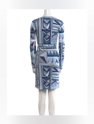 Emilio Pucci Blue Multicolor Signature Print Summer Dress 4 US sz