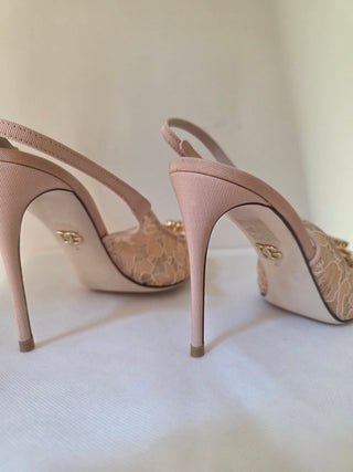 Dolce & Gabbana Beige Lace Pattern Slingback Pumps 40.5