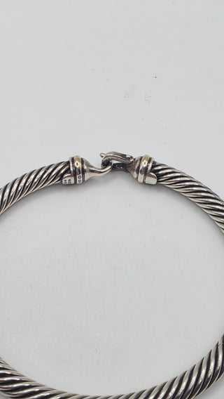 David Yurman 3 mm 18 k Gold Sterling Silver Buckle Classic Cable Bracelet