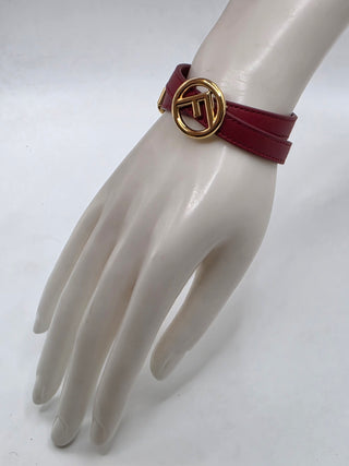 Fendi Red Leather F Is Fendi Double Wrap Bracelet
