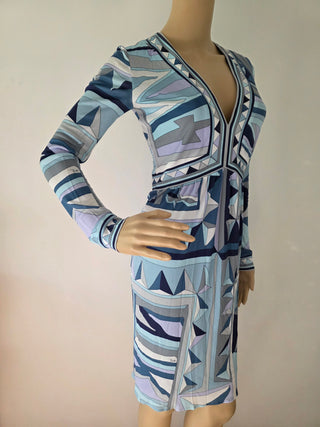 Emilio Pucci Blue Multicolor Signature Print Summer Dress 4 US sz