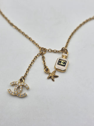 Chanel Gold-tone 2025 Strass Resin CC Star & Perfume Pendant Necklace