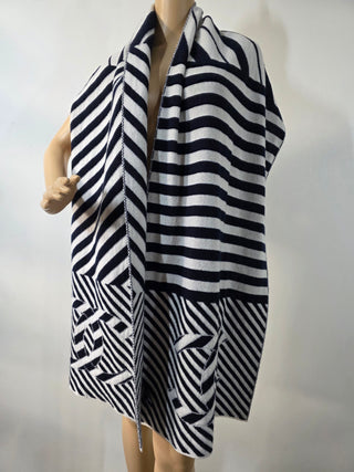 Chanel Blue White Cashmere Interlocking CC Logo Scarf