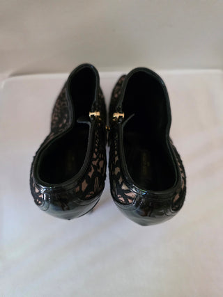 Louis Vuitton Black suede LV Monogram peep-toe booties 38.5 sz