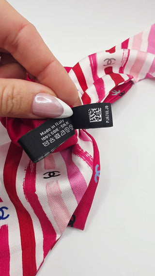 Chanel Pink White Interlocking CC 2024 Silk Bow Scrunchie
