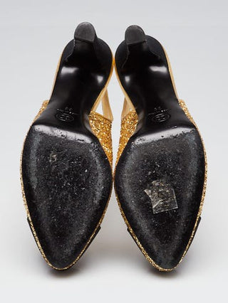 Chanel Gold Glitter Cap Toe Interlocking CC Sling Back Pumps 36 sz
