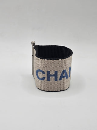 Chanel Grey Nylon 'CHANEL' Logo Print Wide Wrap Bracelet