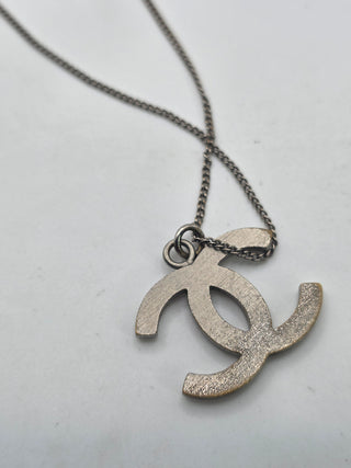Chanel Silver-tone Strass Interlocking CC Pendant Necklace