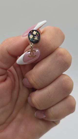 Chanel Gold-tone Black Resin Glitter CC Drop Earrings