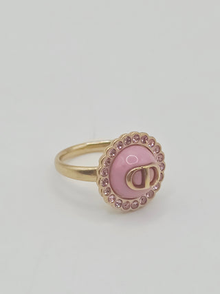 Christian Dior Crystal pink Resin CD Cocktail Ring 5.25 sz