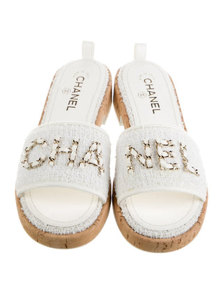 Chanel 2021 Tweed Pattern Slides w/ Tags 40.5 sz