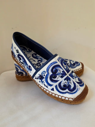 Dolce & Gabbana Blue White Signature print espadrilles 36 sz