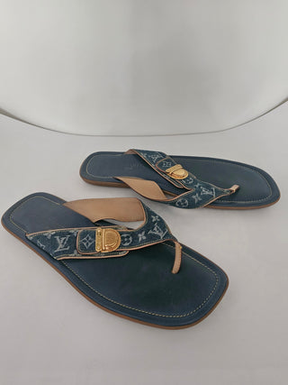 Louis Vuitton LV Monogram Denim LV Monogram Slides 39 sz