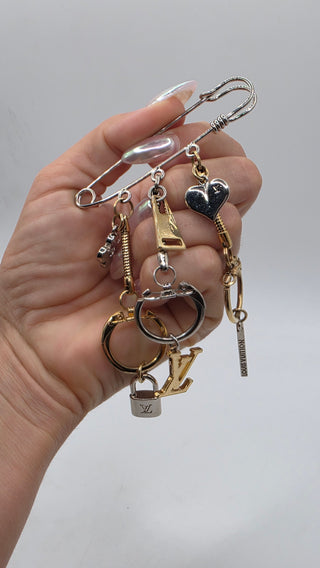 Louis Vuitton Goldtone and Silvertone Safety Pin LV Lock Heart Brooch