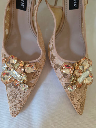 Dolce & Gabbana Beige Lace Pattern Slingback Pumps 40.5