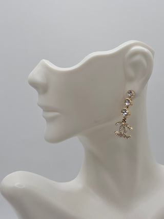 Chanel Gold-tone Strass Interlocking CC Drop Earrings