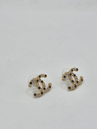 Chanel Gold-tone 2020 Faux Pearl Strass Interlocking CC Stud Earrings
