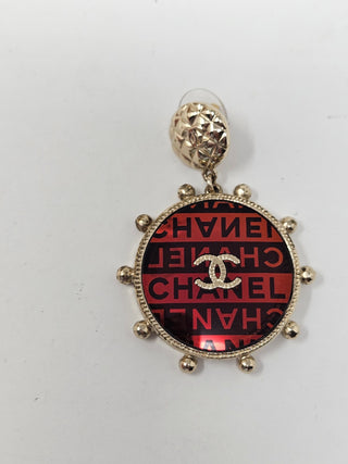 CHANEL Gold tone CC Logo Oversized Drop Earrings