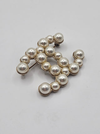 Chanel Gold-tone Faux Pearl Bubbles Interlocking CC Logo Brooch