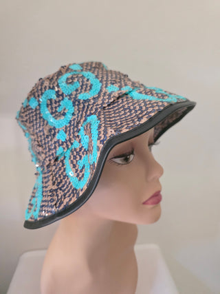 Gucci Brown Blue Sequin Jumbo GG Bucket Hat S sz