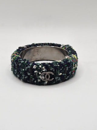 Chanel Multicolor Embroidered Tweed CC Logo Bangle