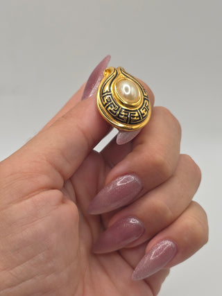 Fendi Gold-tone Faux Pearl FF Logo Stud Earrings