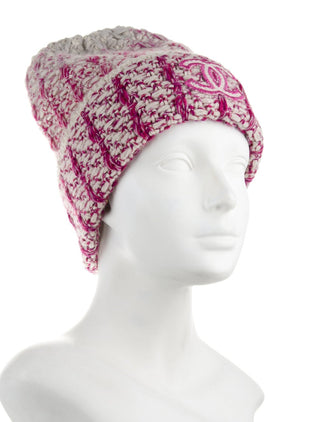 Cashmere Pink White Knit Interlocking CC Beanie