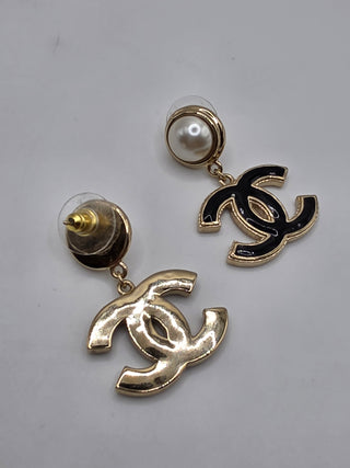 Chanel Gold-tone 2024 Faux Pearl Enamel Interlocking CC Drop Earrings