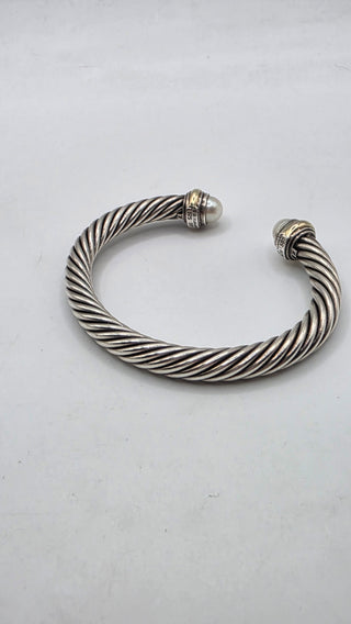 David Yurman Sterling Silver Cultured Pearl Cable Cuff Bracelet