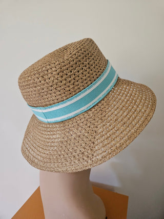 Christian Dior straw hat with embroidered logo trim. size 59.