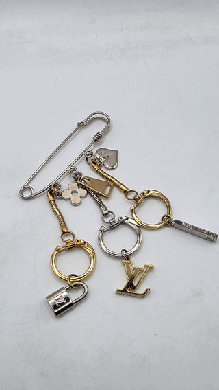 Louis Vuitton Goldtone and Silvertone Safety Pin LV Lock Heart Brooch