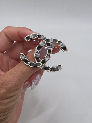 Chanel Silver-tone 2022 Enamel Interlocking CC Brooch