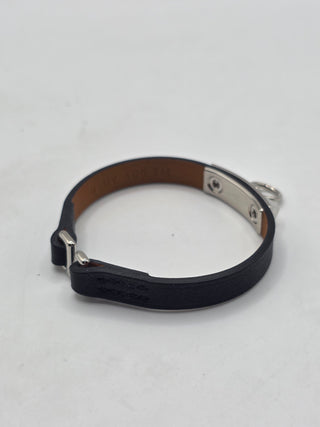 Hermes Black Swift Calfskin Leather Palladium Plated Mini Rivale Bracelet Size T2