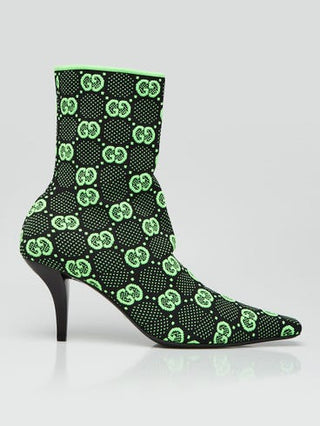 Gucci Black Green GG Tech Fabric Ankle Booties 39 sz