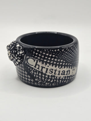 Christian Dior Black Logo Crystal Resin Houndstooth Wide Bangle