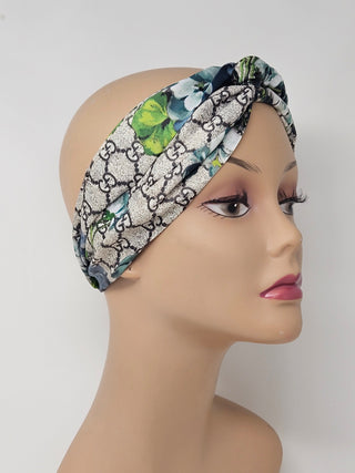 Gucci Blue multicolor Bloom GG print silk headband M sz