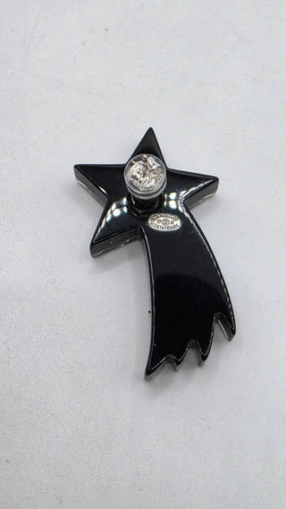 Chanel Black Silver-tone Strass Interlocking CC Shooting Star Earrings