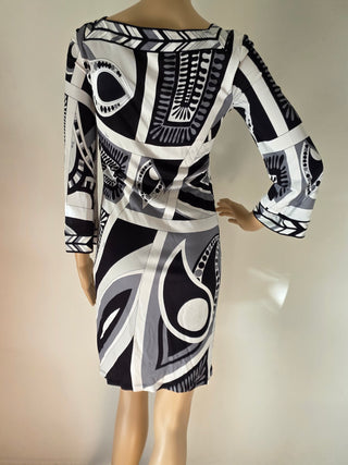 Emilio Pucci Black White Signature Printed Mini Dress S sz