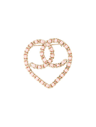 Chanel Gold-tone Silk Chain Woven CC Heart Oversized Brooch