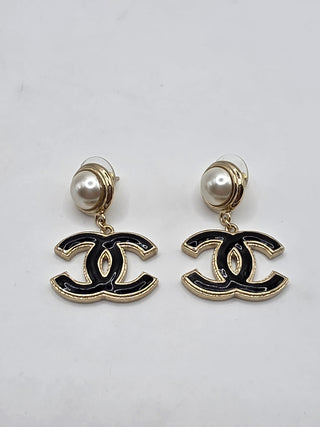 Chanel Gold-tone 2024 Faux Pearl Enamel Interlocking CC Drop Earrings