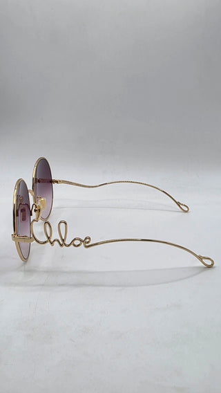 Chloe Goldtone Metal Oversized Round Logo Sunglasses - CH0329S