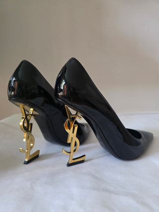 Yves Saint Laurent Black Patent Leather Opyum Monogramme Heels 40 sz