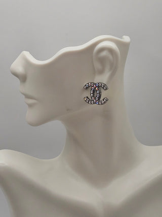 Chanel Iridescent Strass Interlocking CC Stud Earrings