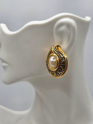 Fendi Gold-tone Faux Pearl FF Logo Stud Earrings