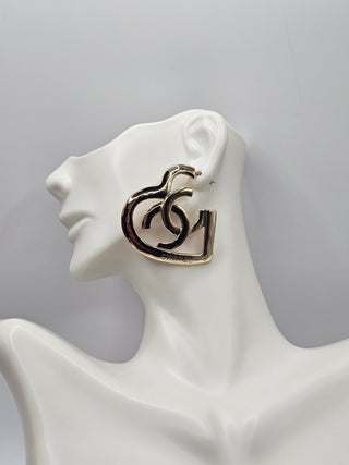 Chanel Gold-tone 2022 Interlocking CC Heart Drop Earrings