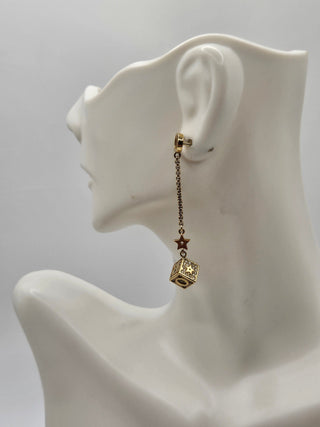 Christian Dior Gold-tone Crystal Star Dice Drop Earrings