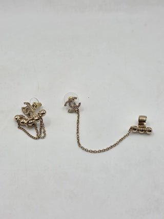 Chanel Gold-tone Strass CC Asymmetrical Ear Cuff Earrings