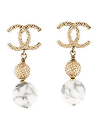 Chanel Gold-tone White Stone inside CC Drop Earrings