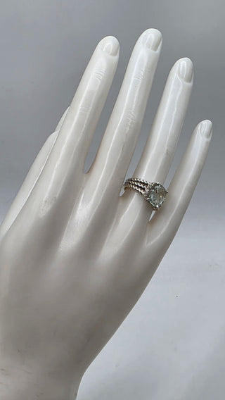 David Yurman Sterling Silver Prasiolite Diamond Petite Wheaton Cocktail Ring 6.75 sz